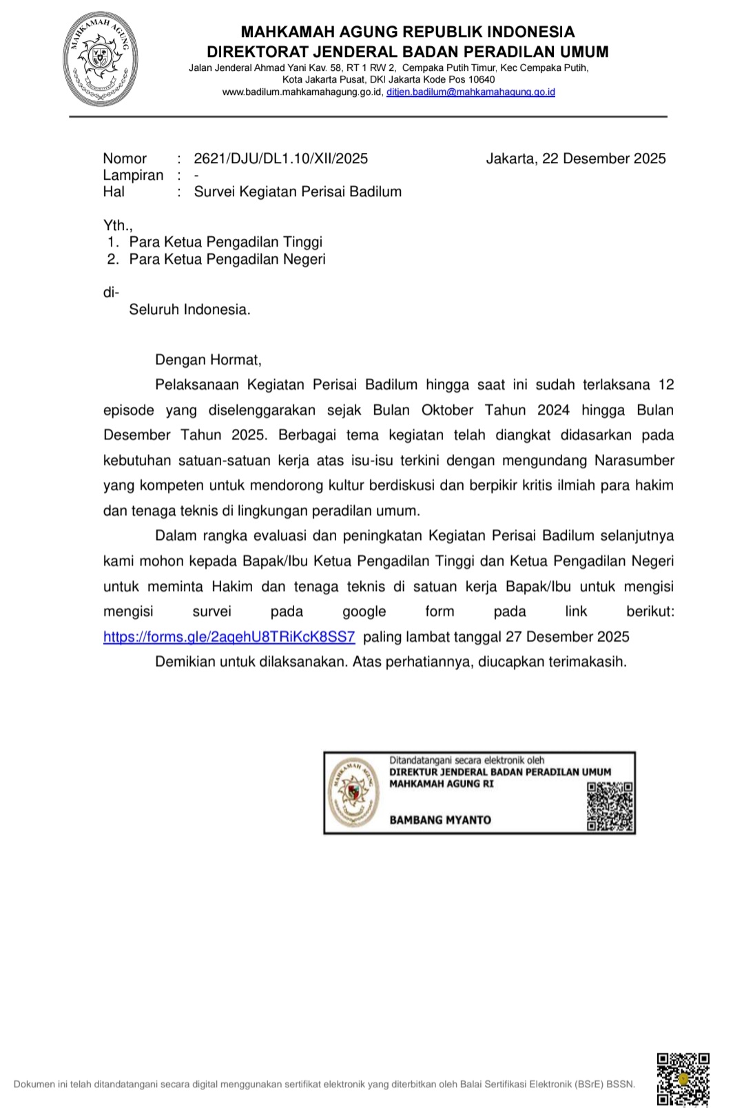 Badilum Evaluasi Peningkatan Program Perisai, Ayo Berpartisipasi Isi Survei Ini!