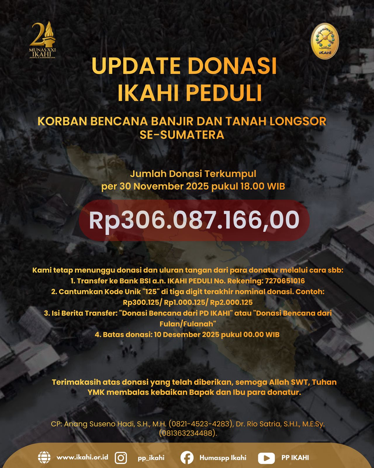 IKAHI Galang Donasi Nasional untuk Korban Banjir Se-Sumatera, Ini Updatenya