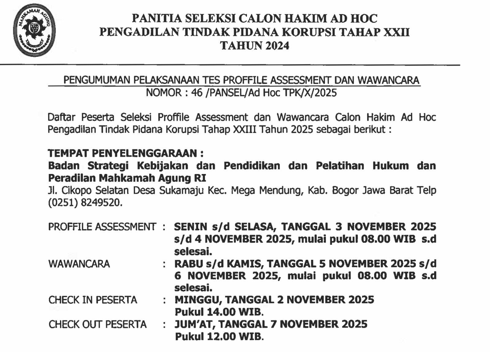 MA Gelar Profile Assement Calon Hakim Ad Hoc Tipikor 2025