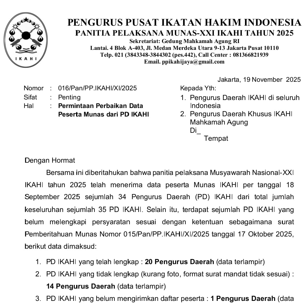 PP IKAHI: Pengurus Daerah Segera Sempurnakan Data Peserta Menjelang MUNAS XXI!