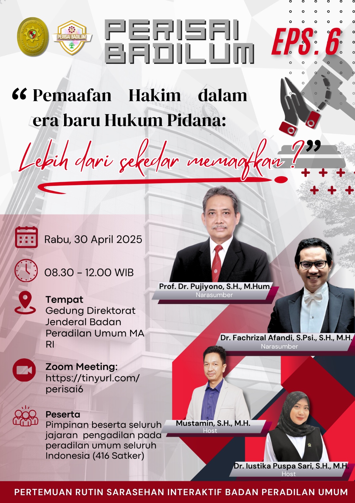 Saksikan!!! Perisai Badilum Eps. 6: Pemaafan Hakim dalam Era Baru Hukum Pidana