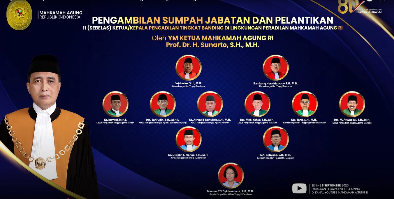 Selamat! 11 Ketua Pengadilan Tingkat Banding Resmi Dilantik oleh Ketua MA